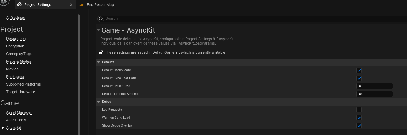 AsyncLoad Toolkit Project Settings